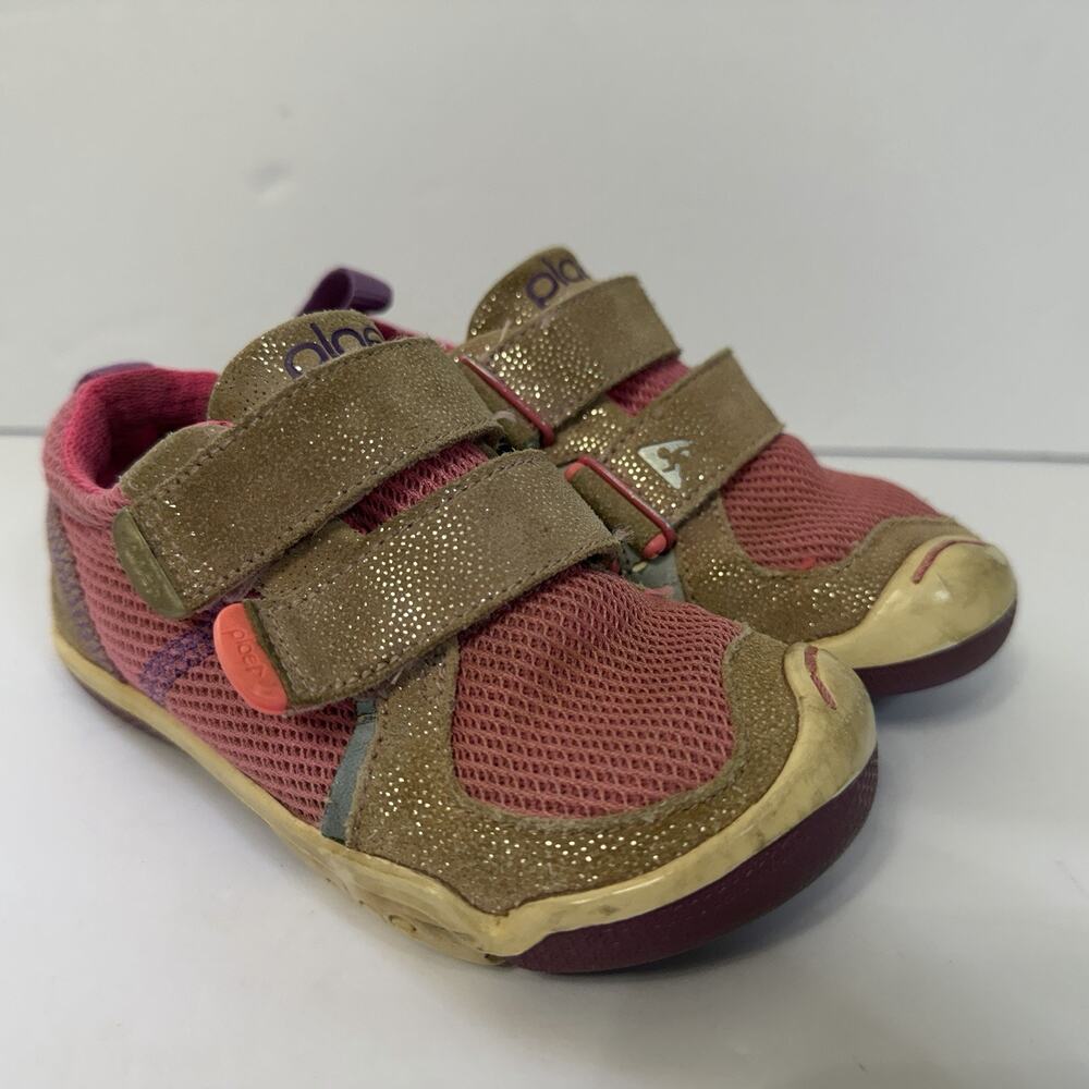 Plae TY Shoes Kids 8.5 Sneakers Pink Grey Play School Girls Straps -See Pictures